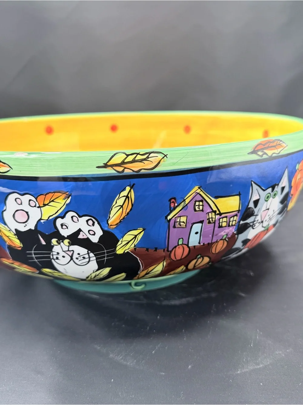 Catzilla 2001 Candace Reiter Large Mixing/Serving Bowl 12” Cats Pumpkins
